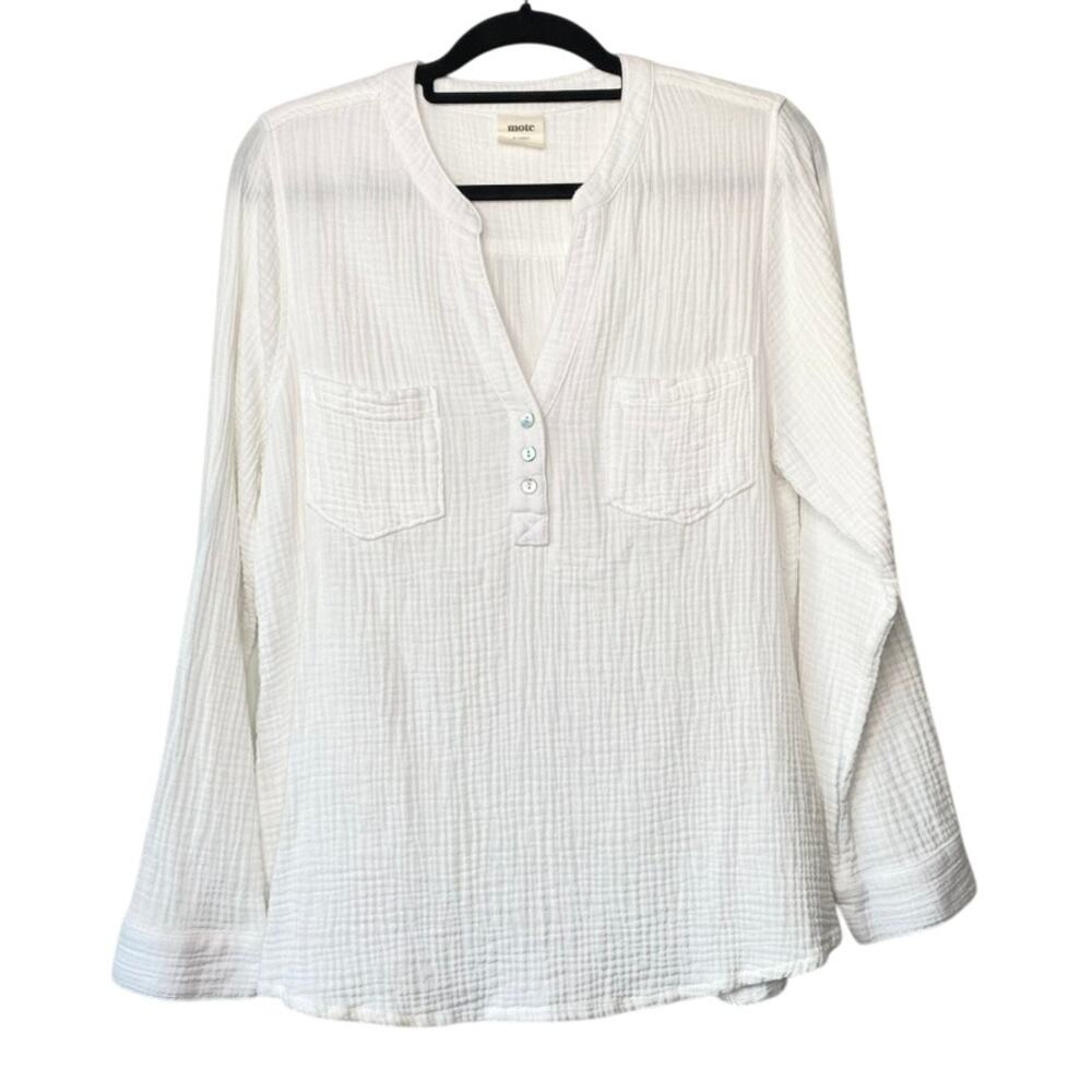 Mote White Gauzy 100% Cotton Button Down Shirt Boho Beachy Lightweight Size XL